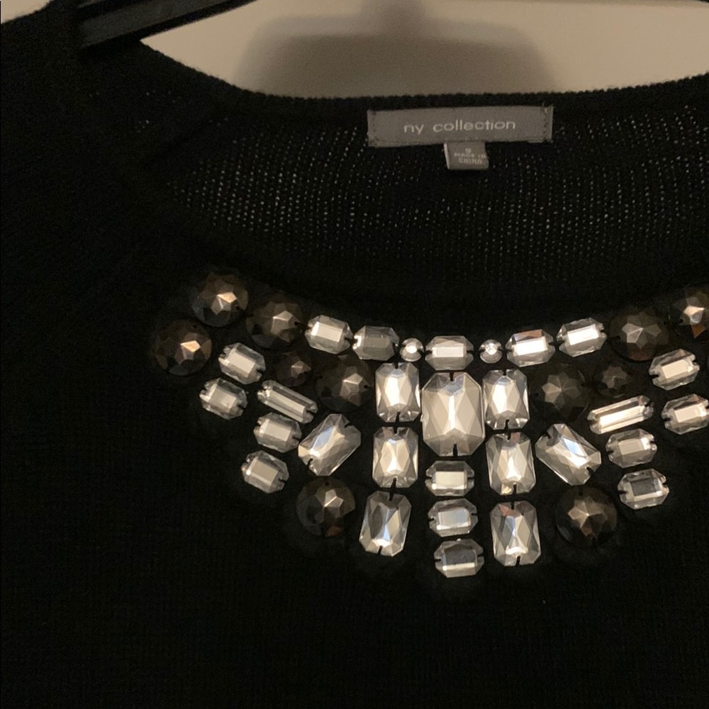 NY Collection Black Top with Crystal Embellishments Sweater